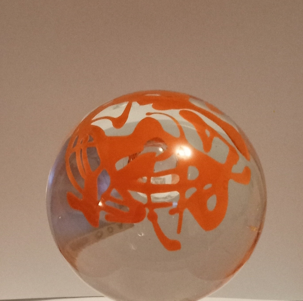 Vintage Handmade Czech Republic Orange Scribble Lines Paperweight 3 "